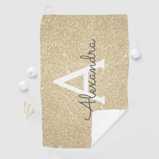 Gold Glitter & Sparkle Monogram Naam Golfhanddoek (Insitu)