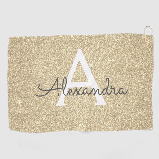 Gold Glitter & Sparkle Monogram Naam Golfhanddoek (Horizontaal)