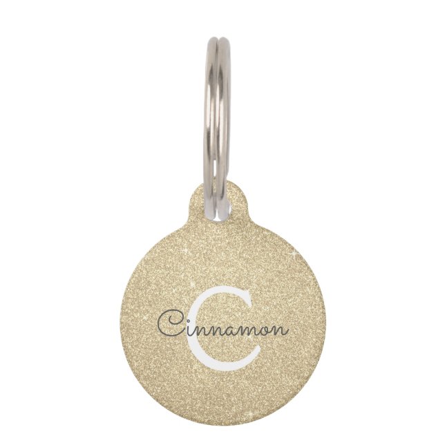 Gold Glitter & Sparkle Monogram Naam Huisdierpenning (Voorkant)