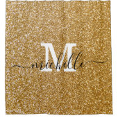 Gold Glitter Sparkle Script Monogram Douchegordijn (Voorkant)