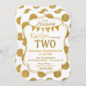 Gold Glitter Sparkle Second Birthday Invite Kaart (Voorkant / Achterkant)