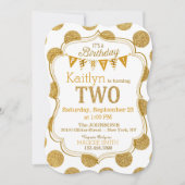 Gold Glitter Sparkle Second Birthday Invite Kaart (Voorkant)