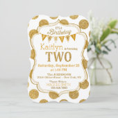 Gold Glitter Sparkle Second Birthday Invite Kaart (Staand voorkant)