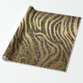 Gold Glitter Sparkle Zebra Oerwoud Safari Glam Cadeaupapier (Uitgerold)