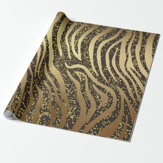 Gold Glitter Sparkle Zebra Oerwoud Safari Glam Cadeaupapier (Uitgerold)