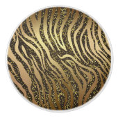 Gold Glitter Sparkle Zebra Oerwoud Safari Glam Keramische Knop (Voorkant)