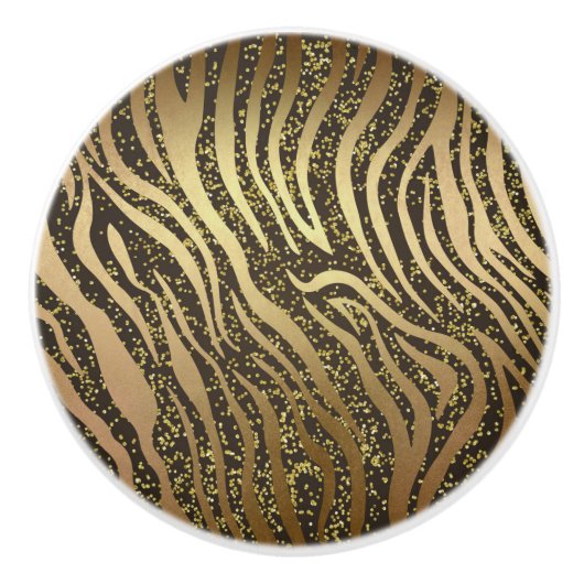 Gold Glitter Sparkle Zebra Oerwoud Safari Glam Keramische Knop (Voorkant)
