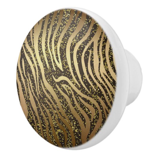 Gold Glitter Sparkle Zebra Oerwoud Safari Glam Keramische Knop (Rechts)