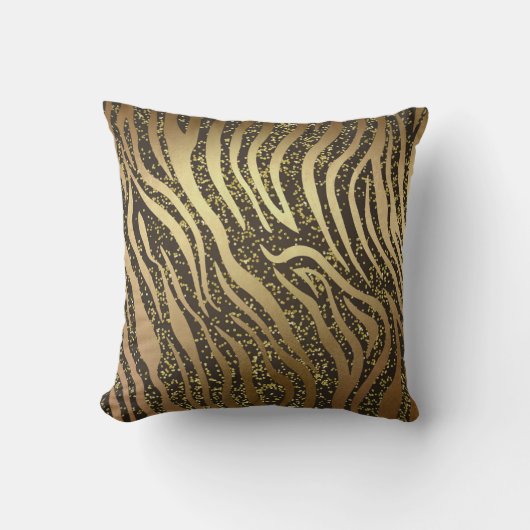 Gold Glitter Sparkle Zebra Oerwoud Safari Glam Kussen (Voorkant)