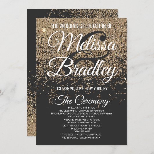 Gold Glitter Sparkles Black-programma Programmakaart (Voorkant / Achterkant)