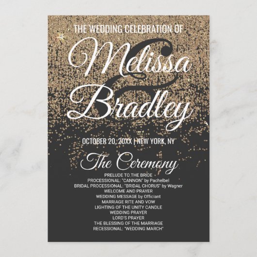 Gold Glitter Sparkles Black-programma Programmakaart (Voorkant)