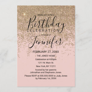 Gold Glitter Sparkles Blush Pink Birthday Party Kaart