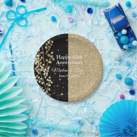 Gold Glitter Sparkles Elegant Black Calligraphy Papieren Bordje (Feest)