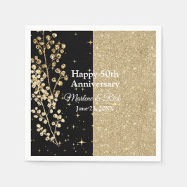 Gold Glitter Sparkles Elegant Black Calligraphy Servet