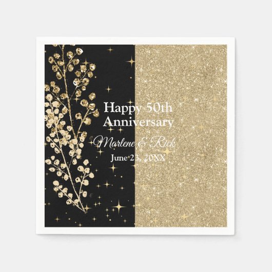Gold Glitter Sparkles Elegant Black Calligraphy Servet (Voorkant)