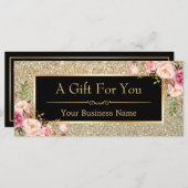 Gold Glitter Sparkles Floral Cadeat Certificate Ka (Voorkant / Achterkant)