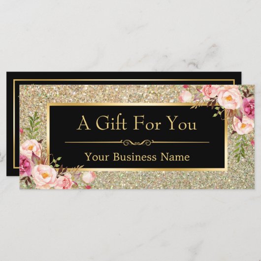 Gold Glitter Sparkles Floral Cadeat Certificate Ka (Voorkant / Achterkant)