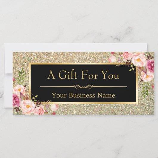 Gold Glitter Sparkles Floral Cadeat Certificate Ka (Voorkant)