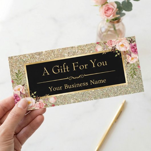 Gold Glitter Sparkles Floral Cadeat Certificate Ka