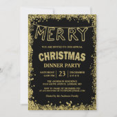 Gold Glitter Sparkles Merry Kerstfeest Dinner part Kaart (Voorkant)