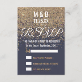 Gold Glitter Sparkles Navy Blue RSVP Kaartje