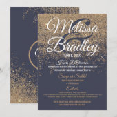 Gold Glitter Sparkles Navy Blue Wedding Menu (Voorkant / Achterkant)
