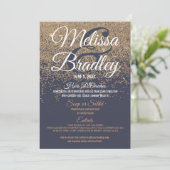 Gold Glitter Sparkles Navy Blue Wedding Menu (Staand voorkant)