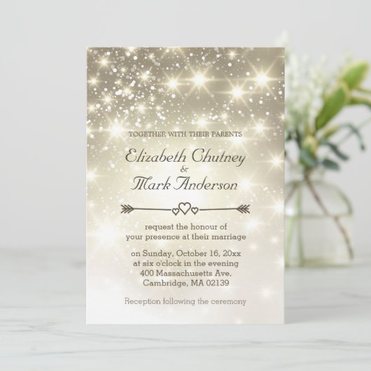 Gold Glitter Sparkles Wedding Kaart (Staand voorkant)