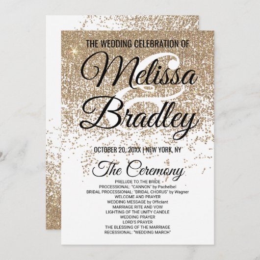 Gold Glitter Sparkles White Programs Programmakaart (Voorkant / Achterkant)