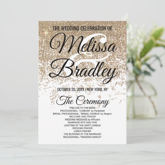 Gold Glitter Sparkles White Programs Programmakaart (Staand voorkant)
