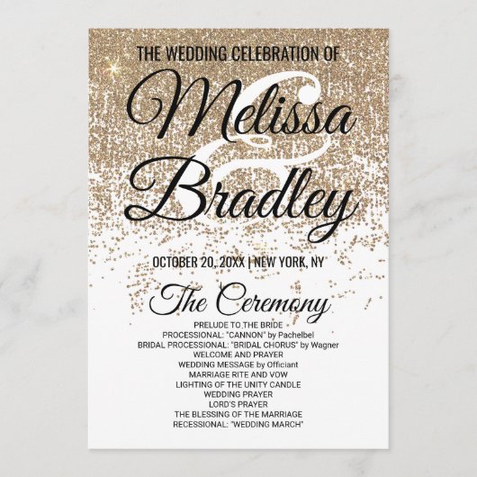 Gold Glitter Sparkles White Programs Programmakaart (Voorkant)