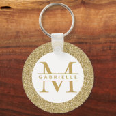 Gold Glitter Sparkly Initialen Custom Name Sleutel Sleutelhanger (Voorkant)