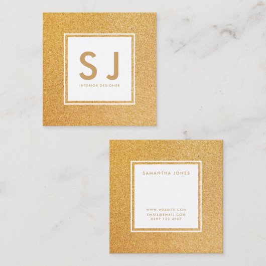 Gold Glitter Sparkly Moderne Interior Designer Vierkante Visitekaartje (Voorkant / Achterkant)