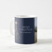 Gold glitter sparren blue, moderne kerstfoto koffiemok (Voorkant links)