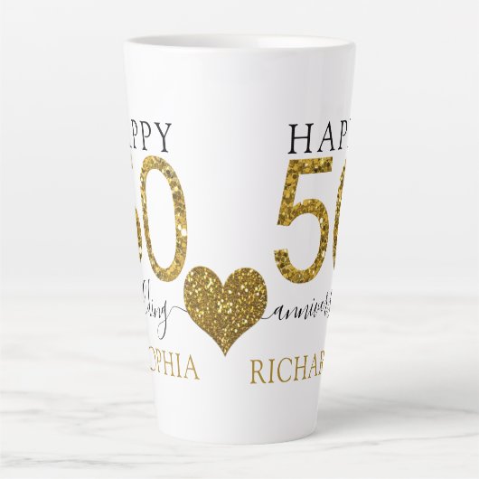Gold Glitter Specialized 50th Wedding Jubileum Latte Mok (Voorkant)