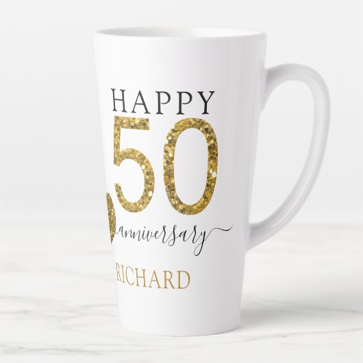 Gold Glitter Specialized 50th Wedding Jubileum Latte Mok (Rechts)