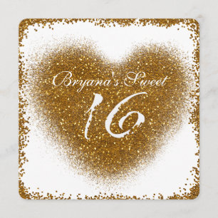 Gold Glitter Spill Sweet 16 Heart Glam Invitations Kaart