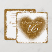 Gold Glitter Spill Sweet 16 Heart Glam Uitnodiging (Voorkant / Achterkant)