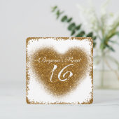 Gold Glitter Spill Sweet 16 Heart Glam Uitnodiging (Staand voorkant)