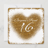 Gold Glitter Spill Sweet 16 Heart Glam Uitnodiging (Voorkant)