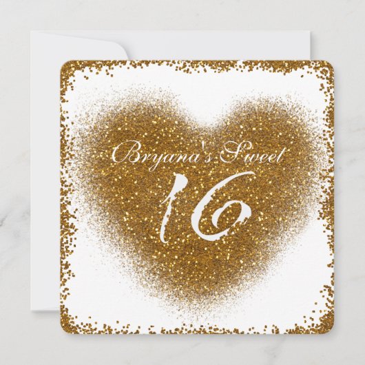 Gold Glitter Spill Sweet 16 Heart Glam Uitnodiging (Voorkant)