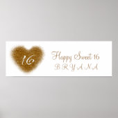 Gold Glitter Spill Sweet 16 Heart Party Banner Poster (Voorkant)
