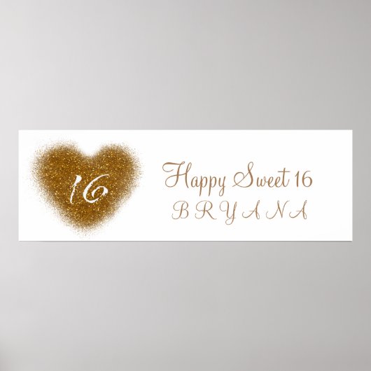 Gold Glitter Spill Sweet 16 Heart Party Banner Poster (Voorkant)