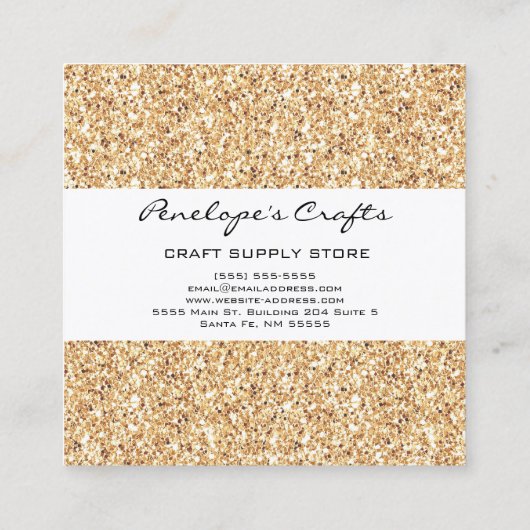 Gold Glitter Square Visitekaartje (Achterkant)