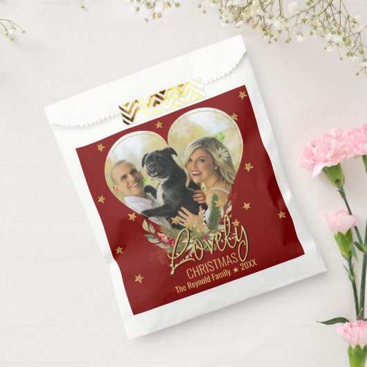 Gold Glitter Star Heart Foto van heerlijk kerstroo Bedankzakje (Gezegeld)