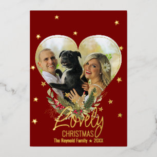 Gold Glitter Star Love Kerstmis Foto Heart Red Folie Feestdagenkaart