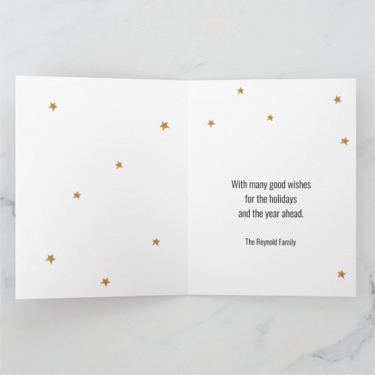 Gold Glitter Star Photo Heart Lieve Kerstrood Kaart (Binnen)