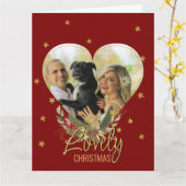 Gold Glitter Star Photo Heart Lieve Kerstrood Kaart (Gele Bloem)