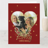 Gold Glitter Star Photo Heart Lieve Kerstrood Kaart (Voorkant)