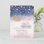 Gold Glitter Star, Swan Baby shower Invitation Kaart (Staand voorkant)